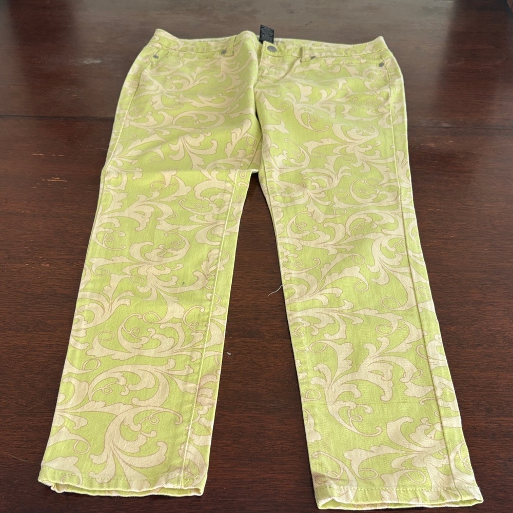 Elegant Cream Patterned Women's Straight Leg Jeans